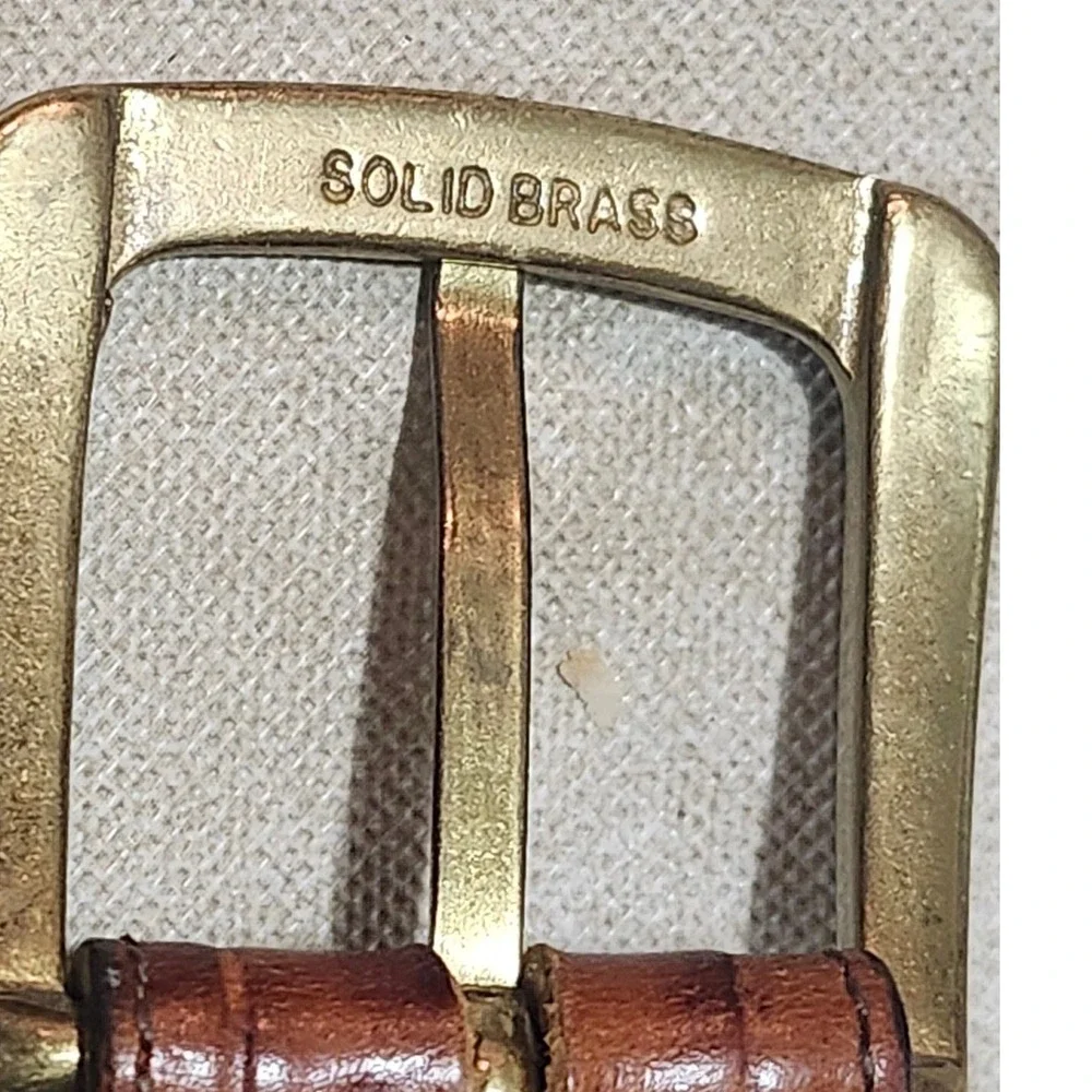 Brighton Leather Belt Men 34 Brown Croc Embossed Calfskin Solid Brass Buckle USA